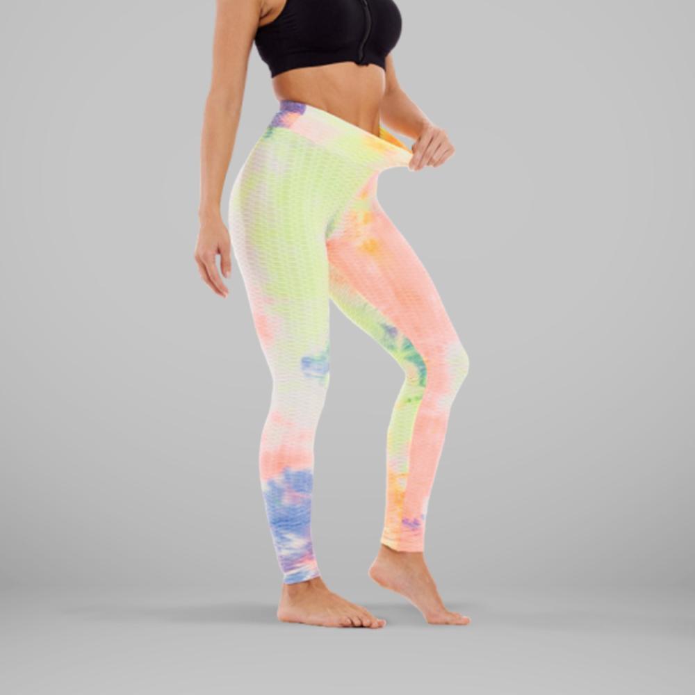 GYMKARTEL® ANTI-CELLULITE AND PUSH UP LEGGINGS - TIE-DYE YELLOW