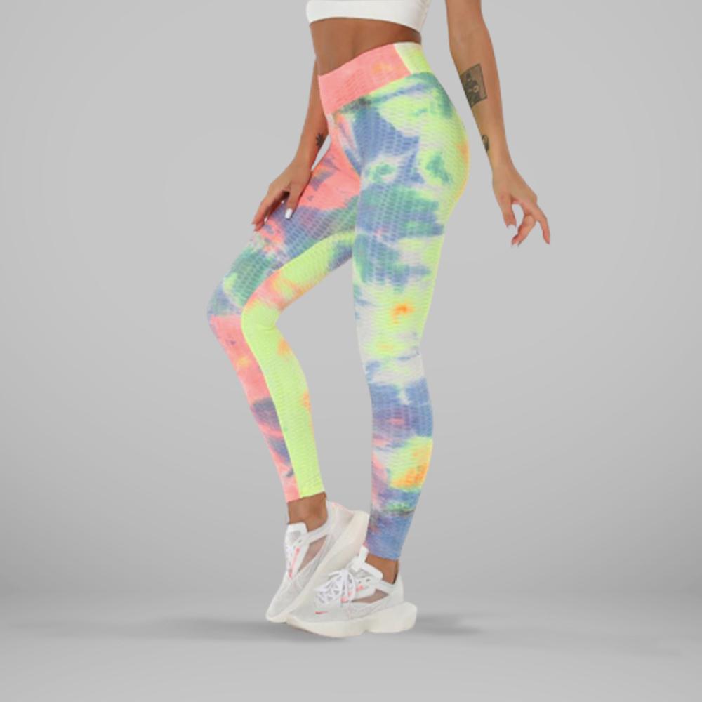 GYMKARTEL® ANTI-CELLULITE AND PUSH UP LEGGINGS - TIE-DYE YELLOW