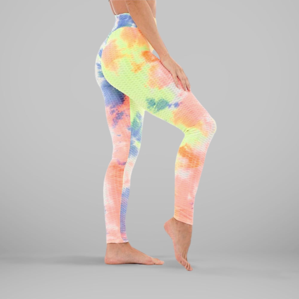 GYMKARTEL® ANTI-CELLULITE AND PUSH UP LEGGINGS - TIE-DYE YELLOW