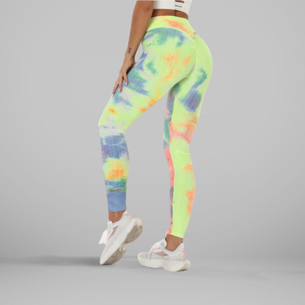 GYMKARTEL® ANTI-CELLULITE AND PUSH UP LEGGINGS - TIE-DYE YELLOW