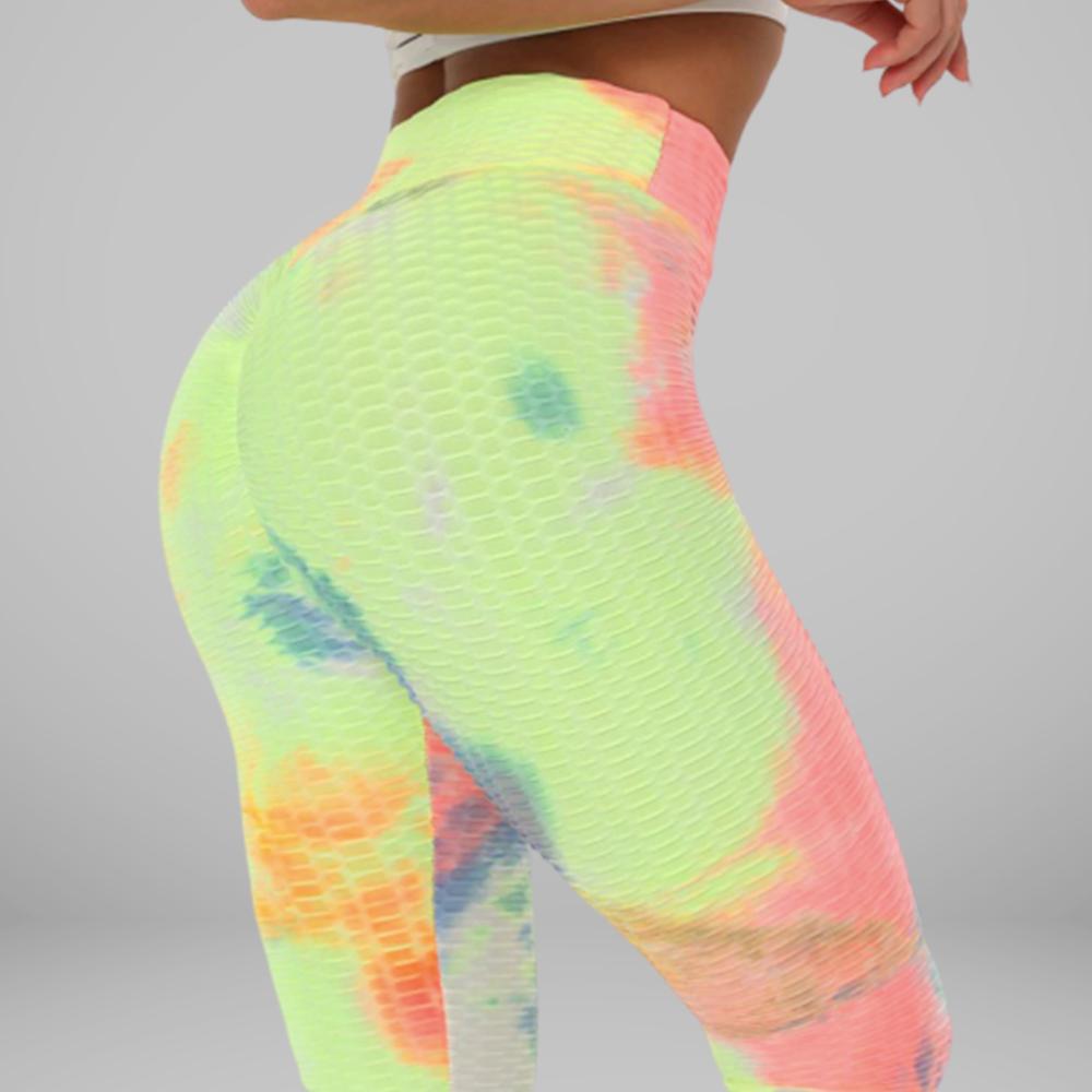 GYMKARTEL® ANTI-CELLULITE AND PUSH UP LEGGINGS - TIE-DYE YELLOW